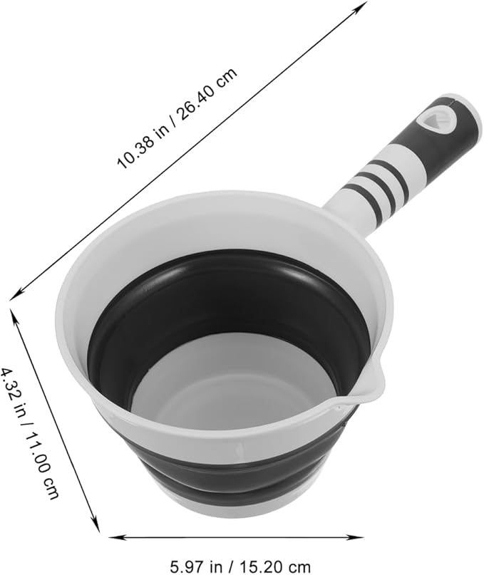 Collapsible Silicone Water Ladle - Foldable Water Scoop 10.3 inch Dipper for Kitchen, Bath, Camping & Travel | Dishwasher Safe, Leakproof Portable Scoop (Black)