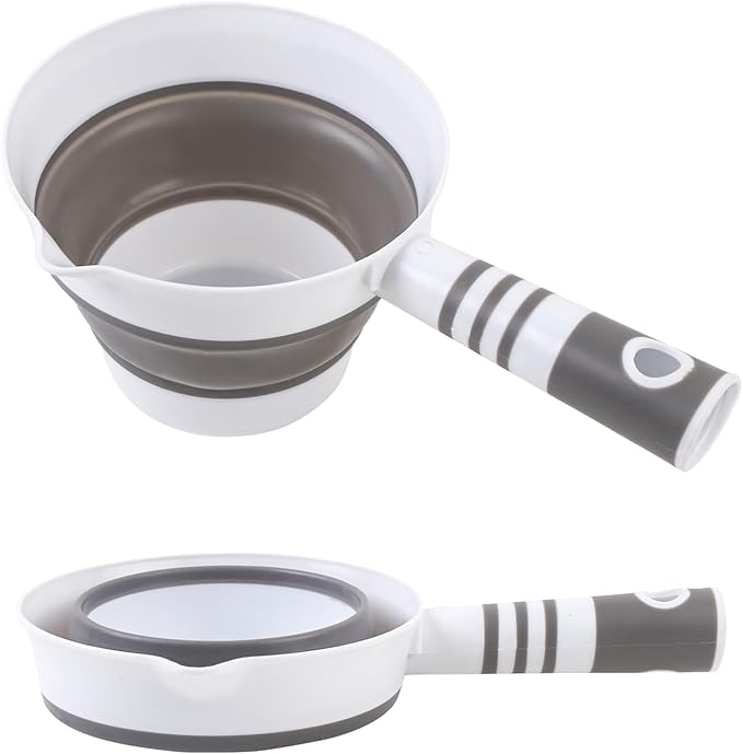 Folding Water Ladle Collapsible Water Dipper Water Scoop Portable Foldable Bath Ladle for Kitchen Bathroom Grey