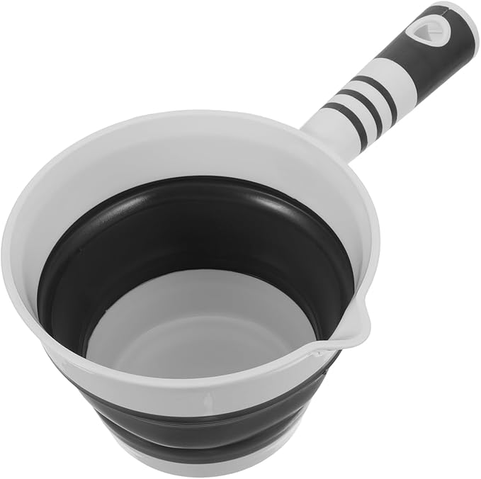 Collapsible Silicone Water Ladle - Foldable Water Scoop 10.3 inch Dipper for Kitchen, Bath, Camping & Travel | Dishwasher Safe, Leakproof Portable Scoop (Black)