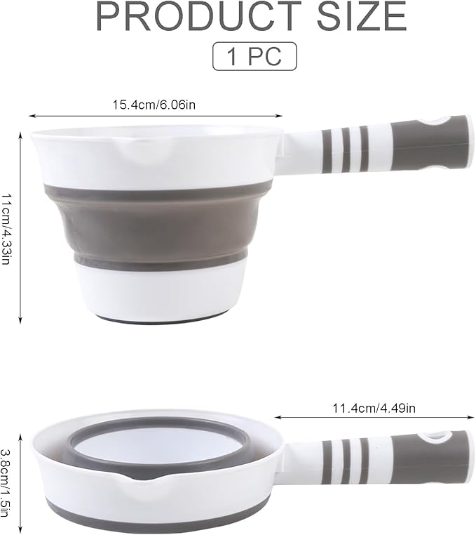 Folding Water Ladle Collapsible Water Dipper Water Scoop Portable Foldable Bath Ladle for Kitchen Bathroom Grey