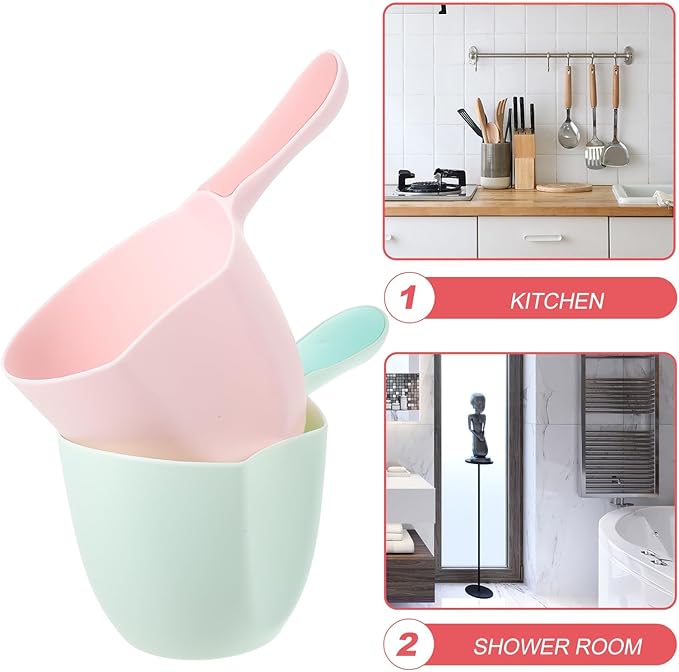 2Pcs Plastic Water Ladle: Bathroom Scoop for Garden Watering and Home Use - Pink and Green