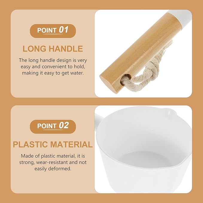 Water Ladle Long Handle Plastic Water Ladle, Dipper Bathroom Hair Washing Scoop Kitchen Scoop with String, Bath Dipper for Kitchen and Bathroom