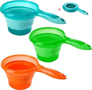3 Pack Folding Collapsible Water Ladle for Kitchen Bathroom Outdoor, Portable Space Saving Ladle for Bath Hair Washing