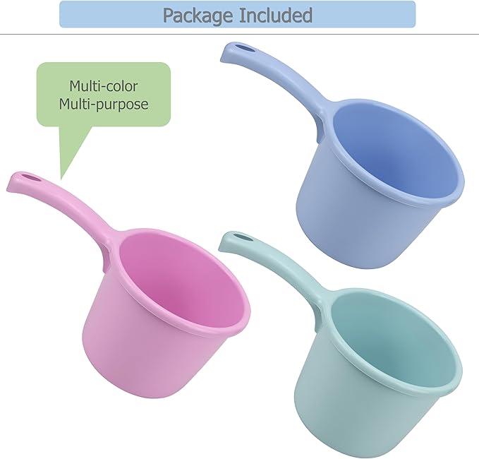 3 Pack Plastic Water Ladle for Scooping & Dispensing Water, Used for Washing Hair Kitchen Garden Bath Cleaning Application