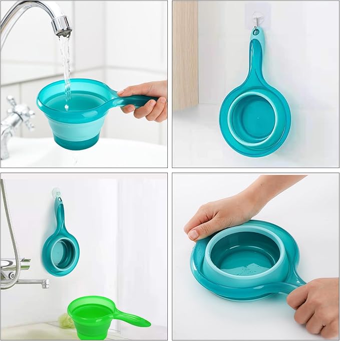 3 Pack Folding Collapsible Water Ladle for Kitchen Bathroom Outdoor, Portable Space Saving Ladle for Bath Hair Washing