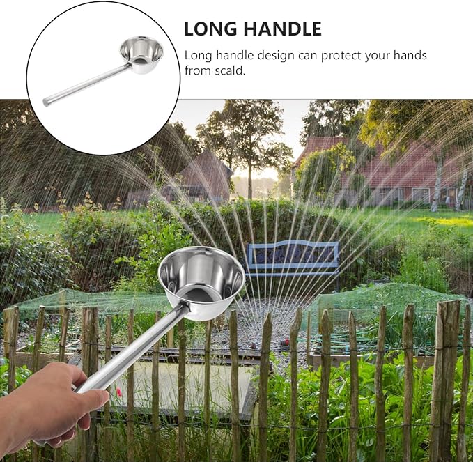 Stainless Steel Long Handle Ladle - 18.3 Inch Metal Water Scoop Dipper for Garden Watering Kitchen Use Bathing