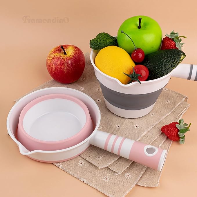 2 Pack Folding Water Ladles Collapsible Scoop Cup Kitchen Ladle for Bathroom (Black & Pink)